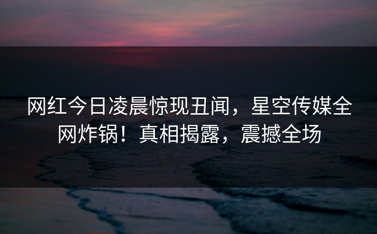 网红今日凌晨惊现丑闻，星空传媒全网炸锅！真相揭露，震撼全场