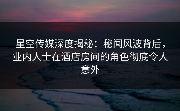 星空传媒深度揭秘：秘闻风波背后，业内人士在酒店房间的角色彻底令人意外