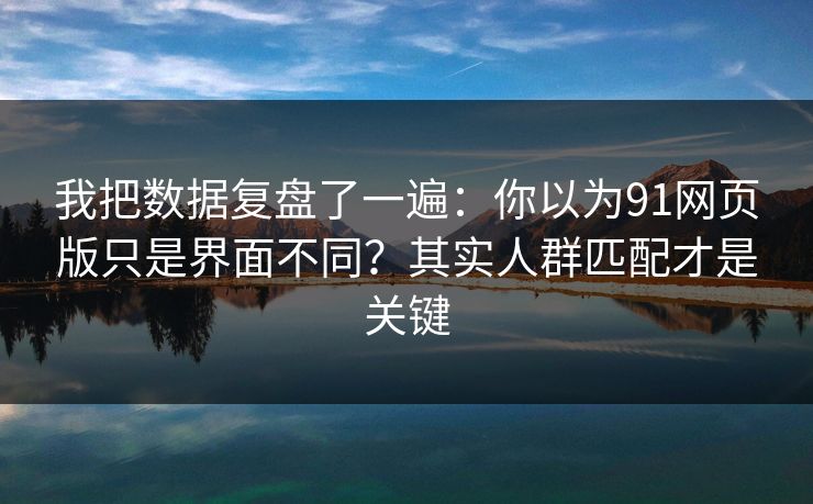 我把数据复盘了一遍：你以为91网页版只是界面不同？其实人群匹配才是关键